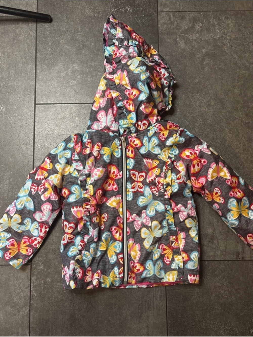 Penelope Mack Girls Hooded Butterfly Puffer Jacket - Gray Multi